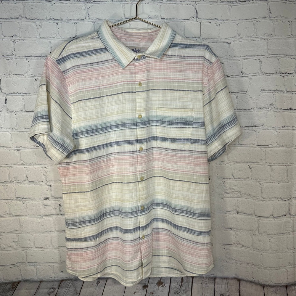 Marine Layer Mens Short Sleeve Button Down Striped Shirt Multi Color Size Large